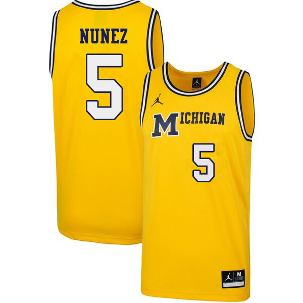 Men #5 Adrien Nunez Michigan Wolverines 1989 Retro College Basketball Jerseys Sale-Yellow